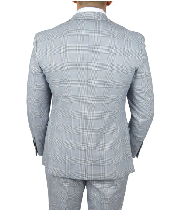 Mark Men's Light Blue 3-Piece Tweed Check Tailored Fit Suit