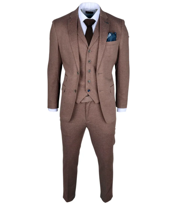 Nathan Men's Brown 3-Piece Slim Fit Suit