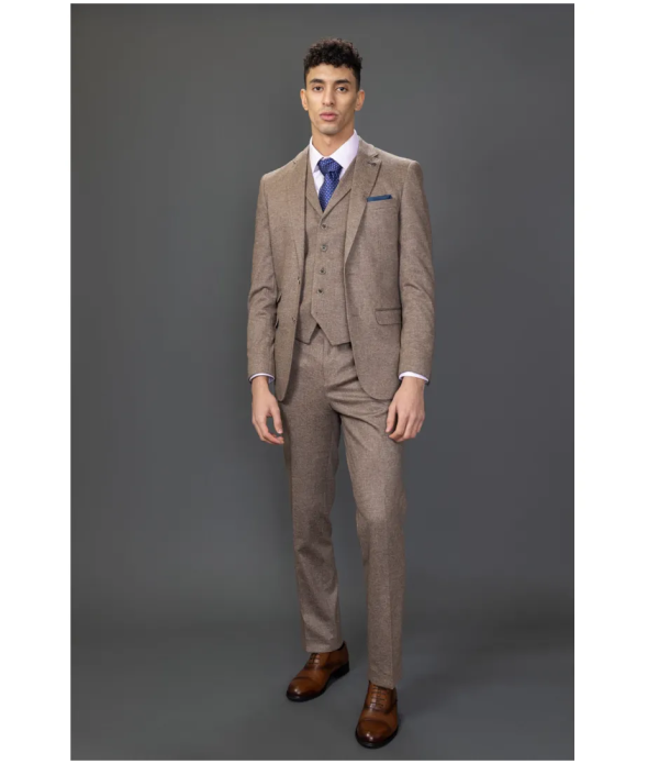 Nathan Men's Brown 3-Piece Slim Fit Suit