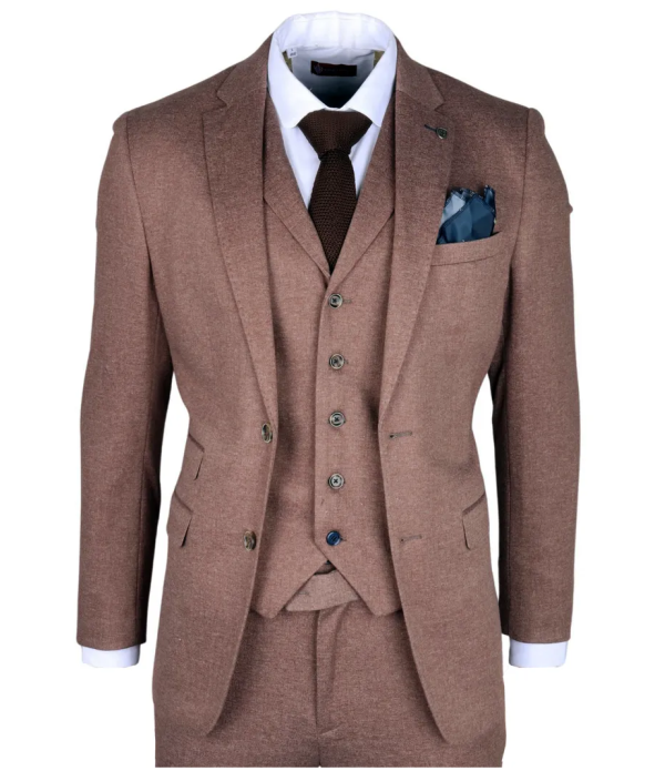 Nathan Men's Brown 3-Piece Slim Fit Suit