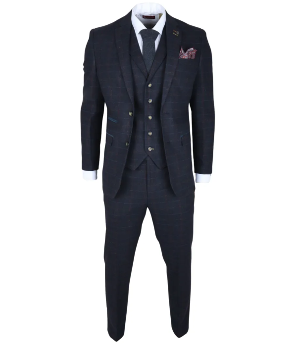 Ryan Men's Navy 3-Piece Tweed Slim Fit Suit