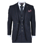 Ryan Men's Navy 3-Piece Tweed Slim Fit Suit - 42UK Jacket/Waistcoat + 36W Trousers