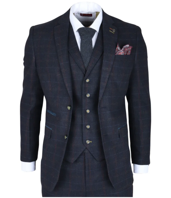 Ryan Men's Navy 3-Piece Tweed Slim Fit Suit