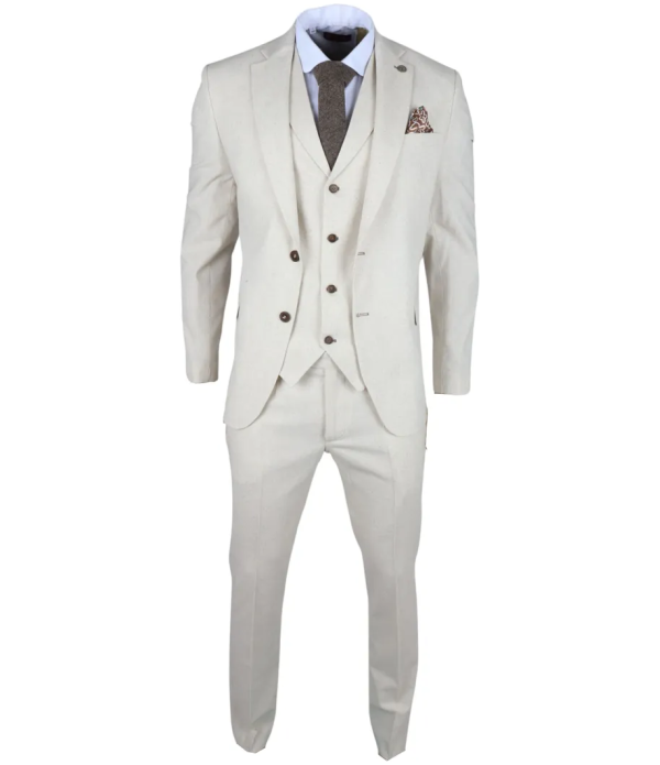 TP-21 Men's Beige 3-Piece Linen Summer Wedding Suit