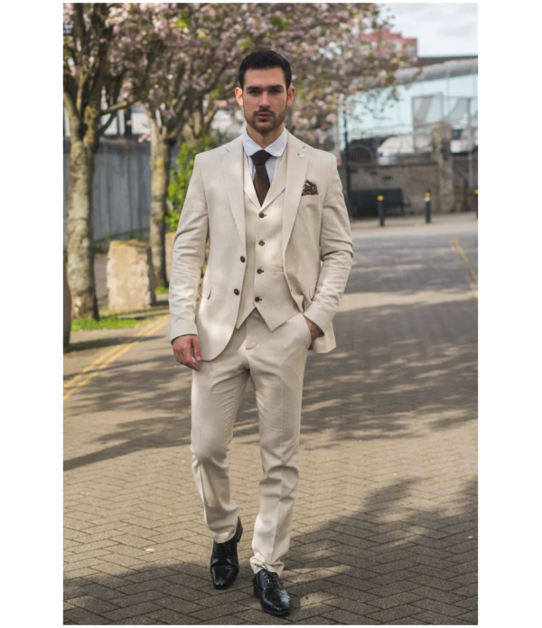 TP-21 Men's Beige 3-Piece Linen Summer Wedding Suit