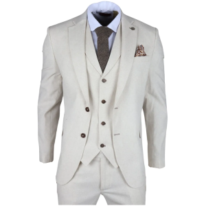 TP-21 Men’s Beige 3-Piece Linen Summer Wedding Suit