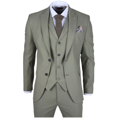 TP-22 Men's Sage 3-Piece Linen Summer Wedding Suit