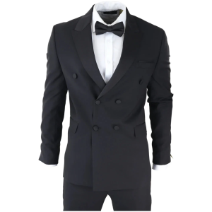 AK-22 – Men’s Double Breasted Black Tuxedo Dinner Wedding Suit