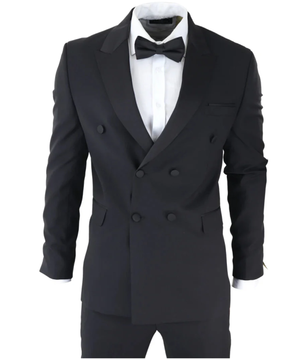 AK-22 - Men's Double Breasted Black Tuxedo Dinner Wedding Suit