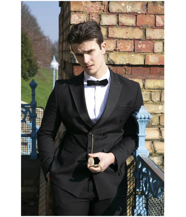 AK-22 - Men's Double Breasted Black Tuxedo Dinner Wedding Suit