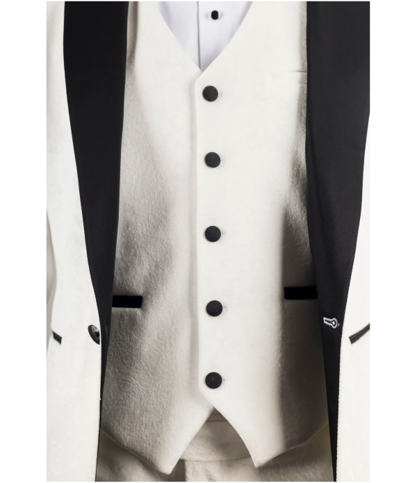 AK-24 Men's White 3-Piece Velvet Wedding Tuxedo with Black Lapels