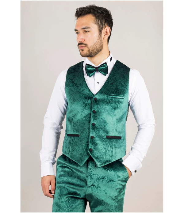 AK-25 Men's Emerald Green 3-Piece Velvet Wedding Tuxedo with Black Lapels