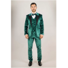 AK-25 Men's Emerald Green 3-Piece Velvet Wedding Tuxedo with Black Lapels