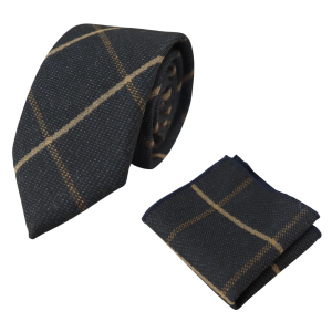 Men’s Tweed Navy Herringbone Tie & Pocket Square Set