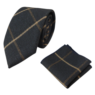 Men's Tweed Navy Herringbone Tie & Pocket Square Set