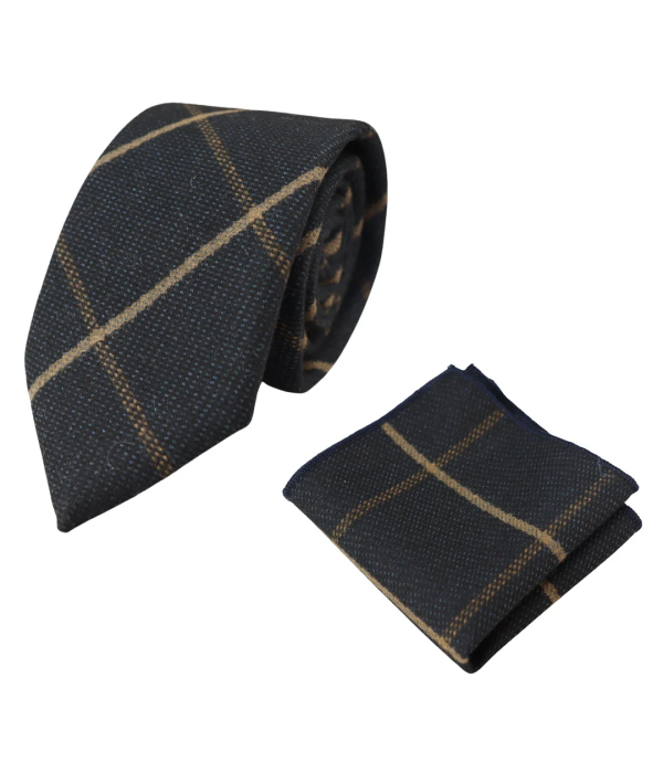 Men's Tweed Navy Herringbone Tie & Pocket Square Set