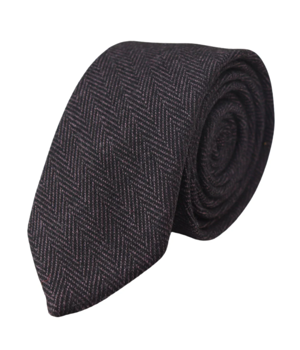 Men's Tweed Plum Herringbone Tie & Pocket Square Set