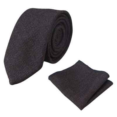 Men's Tweed Plum Herringbone Tie & Pocket Square Set