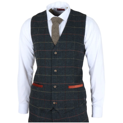 Archer - Men's Navy Checked Herringbone Tweed Waistcoat