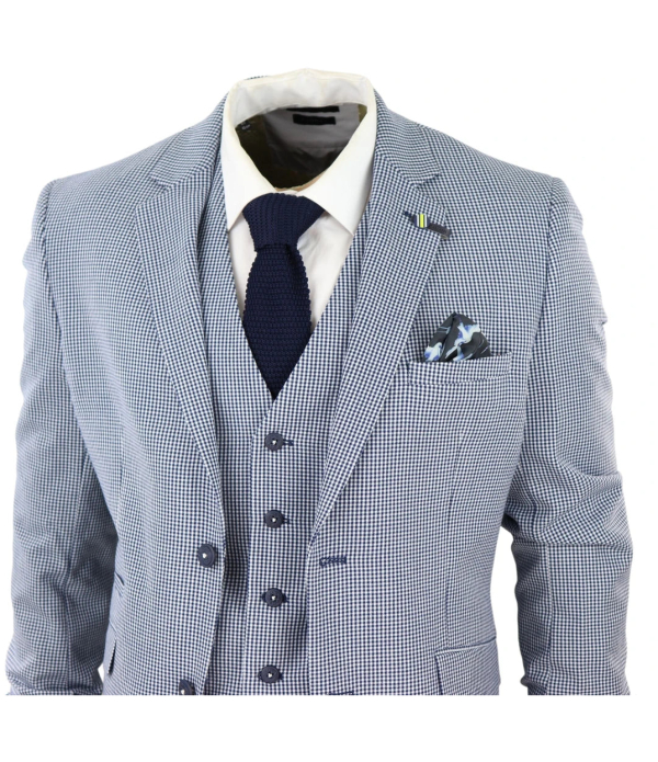 Baresi Men's 3-Piece Grey and Navy Contrasting Classic Summer Check Suit