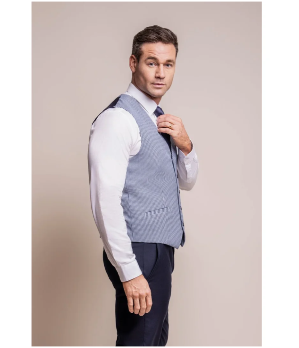 Baresi - Men's Light Blue Check Waistcoat