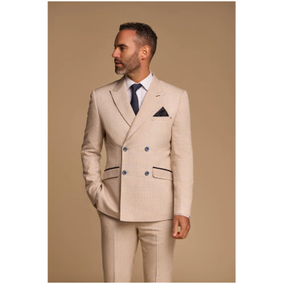 Caridi - Men's 2 Piece Beige Double Breasted Suit