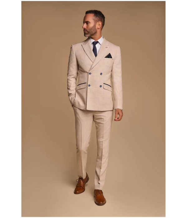 Caridi - Men's 2 Piece Beige Double Breasted Suit