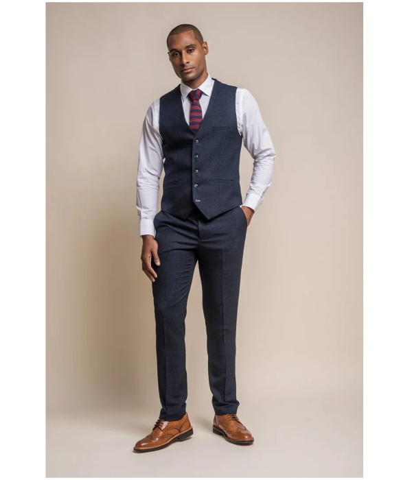 Caridi - Men's Tweed Navy Blue Waistcoat