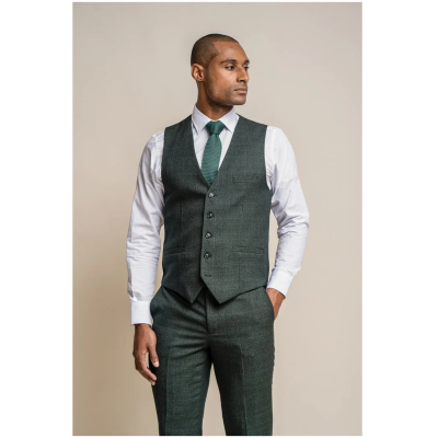 Caridi - Men's Olive Green Tweed Waistcoat