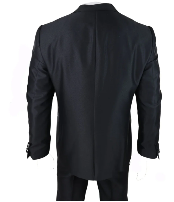 Men's Black 3-Piece Wedding Suit with Silver Cravat and Embellished Waistcoat