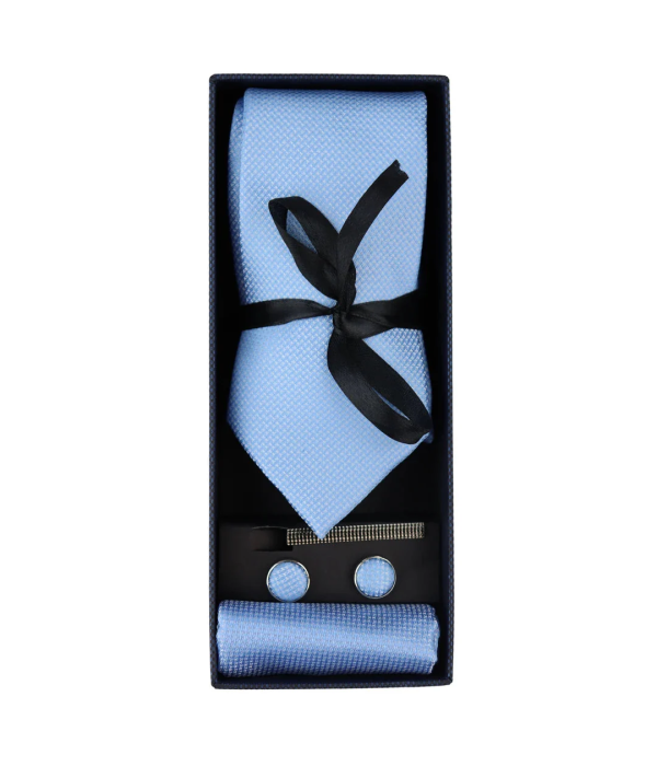 Diamond Neck Blue Tie Gift Set Pocket Square Cuff Links Pin Tie For Shirt Satin