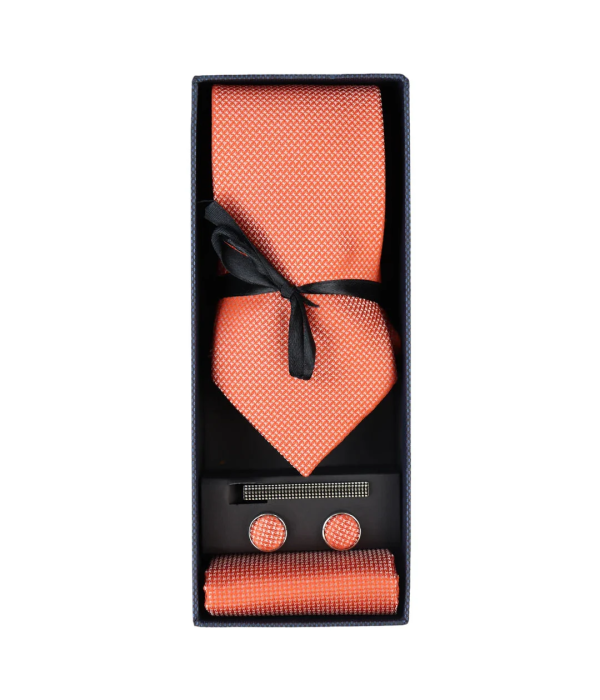 Diamond Neck Orange Tie Gift Set Pocket Square Cuff Links Pin Tie For Shirt Satin