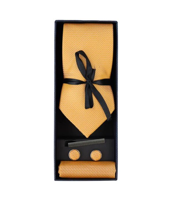 Diamond Neck Yellow Tie Gift Set Pocket Square Cuff Links Pin Tie For Shirt Satin