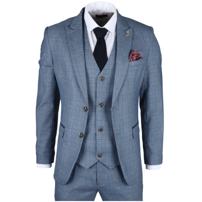 Earl Men's 3-Piece Blue Checked Tailored Suit