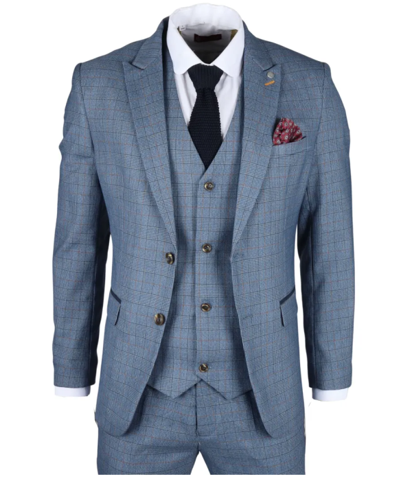 Earl Men's 3-Piece Blue Checked Tailored Suit