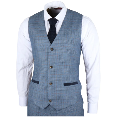 Earl - Men's Blue Checked Waistcoat