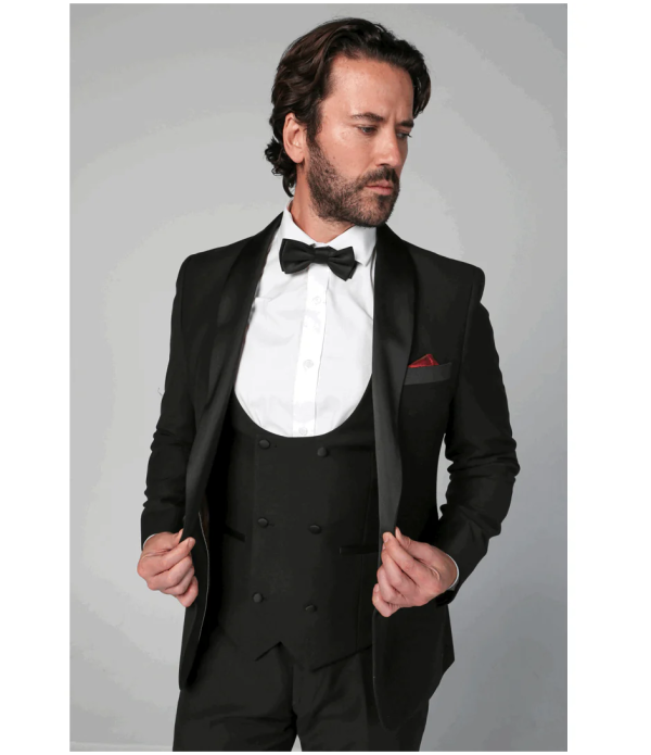 Ford Men's Black 3-Piece Classic Tuxedo Suit with Satin Lapels