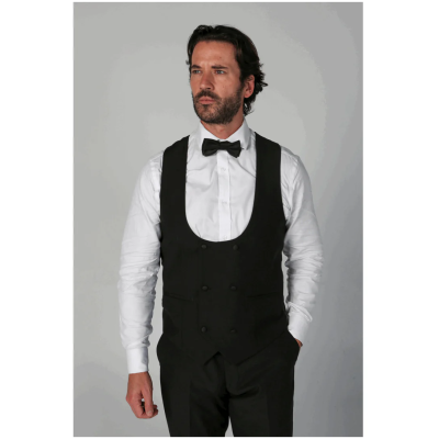 Ford - Men's Black Double Breasted Waistcoat