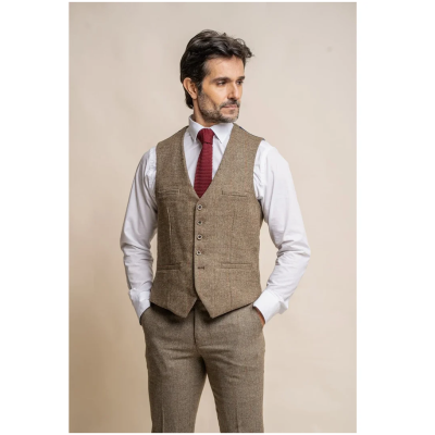 Gaston - Men's Tweed Olive Check Waistcoat