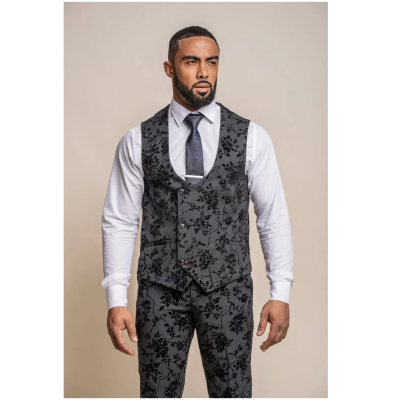 Georgi - Men's Black Floral Waistcoat