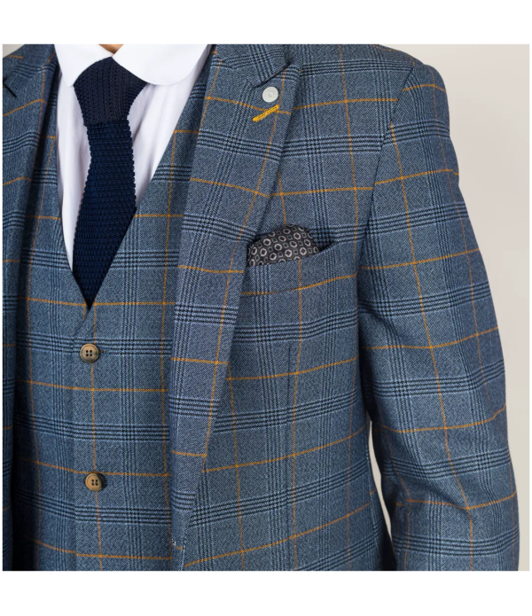 Gisborne Men's 3-Piece Navy Checked Suit with Mustard Accents