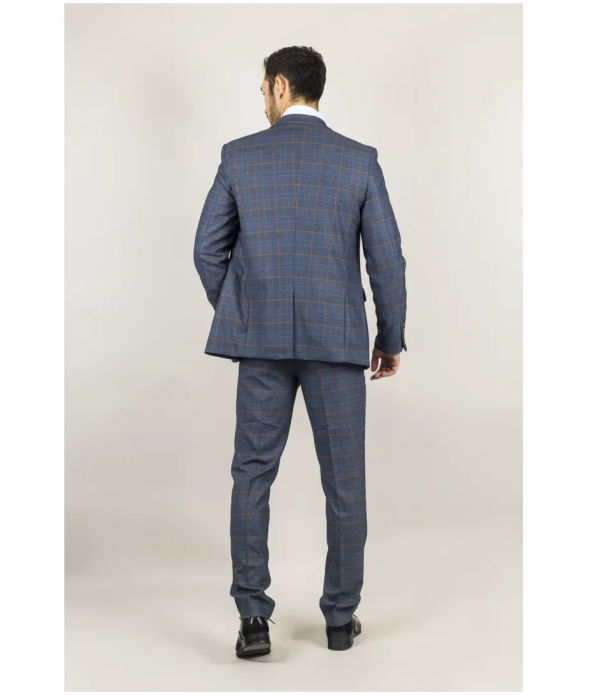 Gisborne Men's 3-Piece Navy Checked Suit with Mustard Accents