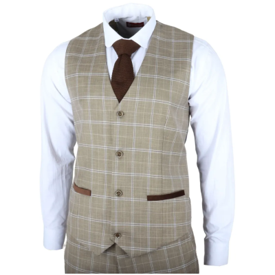 Hode - Men's Brown Checked Tailored Fit Waistcoat