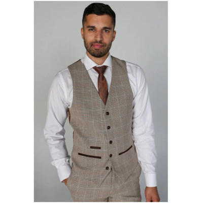 Holland - Men's Beige Check Waistcoat