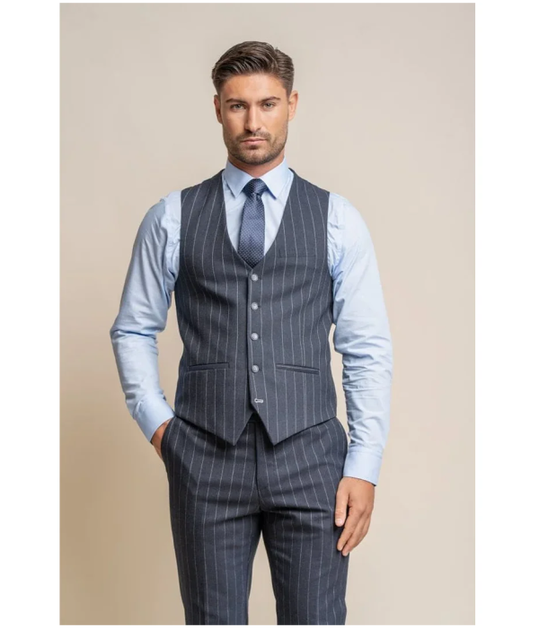 Invincible - Men's Navy Blue Pinstripe Waistcoat