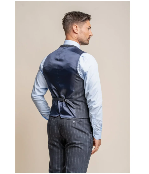 Invincible - Men's Navy Blue Pinstripe Waistcoat