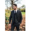 James Men's Classic Black 3-Piece Suit with Red Pocket Square