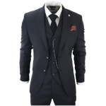 James Men's Classic Black 3-Piece Suit with Red Pocket Square - 42UK Jacket/Waistcoat + 36W Trousers