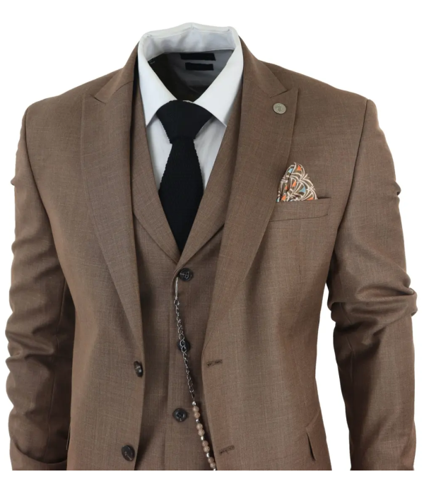 James Men's 3-Piece Plain Brown Suit with Classic Fit