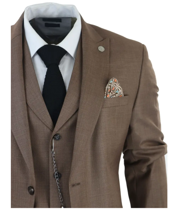 James Men's 3-Piece Plain Brown Suit with Classic Fit